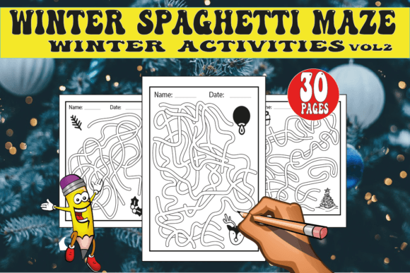Spaghetti Maze Activities for Winter Kids Vol. 2